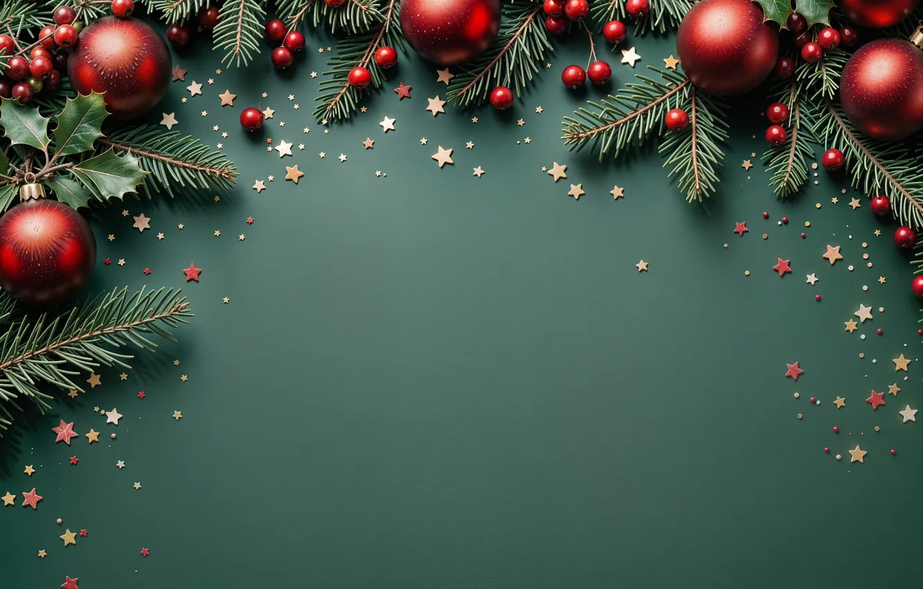 Фото обои украшения, фон, шары, новый год, Рождество, red, Christmas, balls