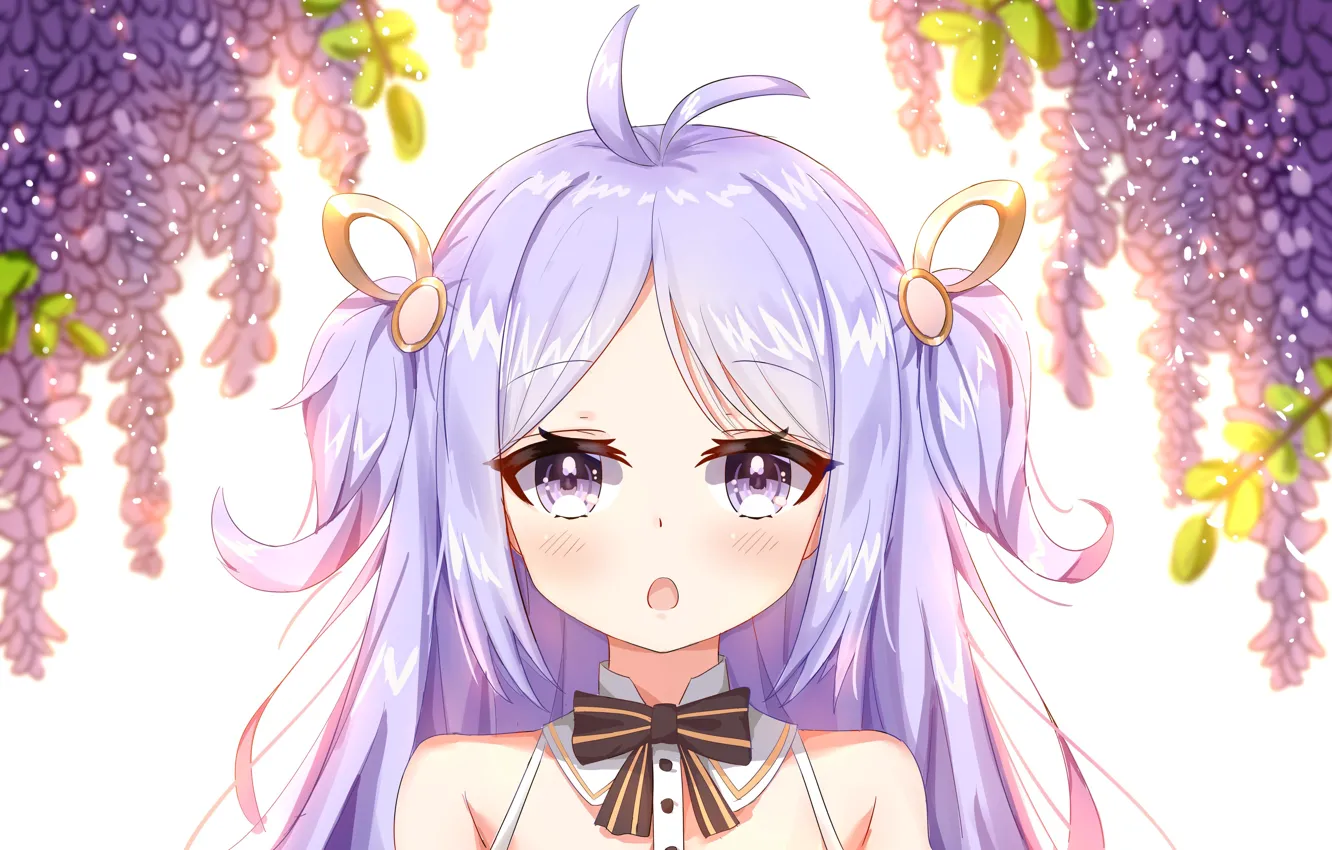 Фото обои girl, long hair, anime, flowers, beautiful, purple eyes, pretty, face