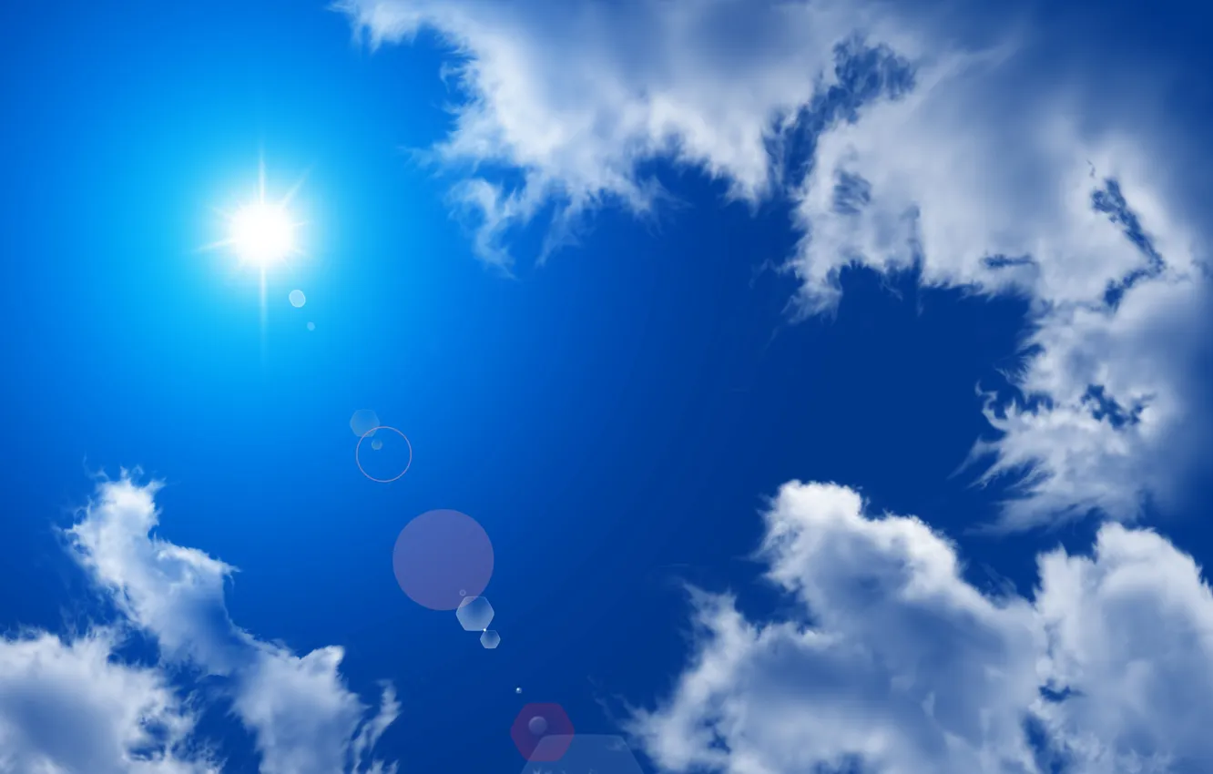 Фото обои солнце, облака, блики, безмятежность, Небо
