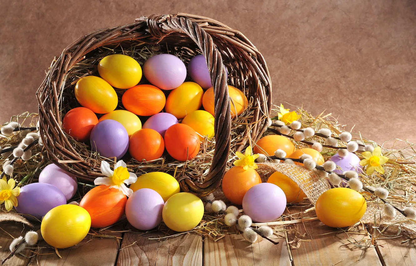 Фото обои яйца, весна, Пасха, happy, wood, верба, spring, Easter
