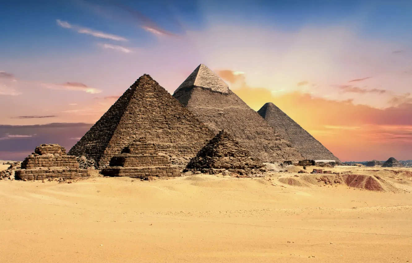 Фото обои Sunset, Pyramids, Egyptian