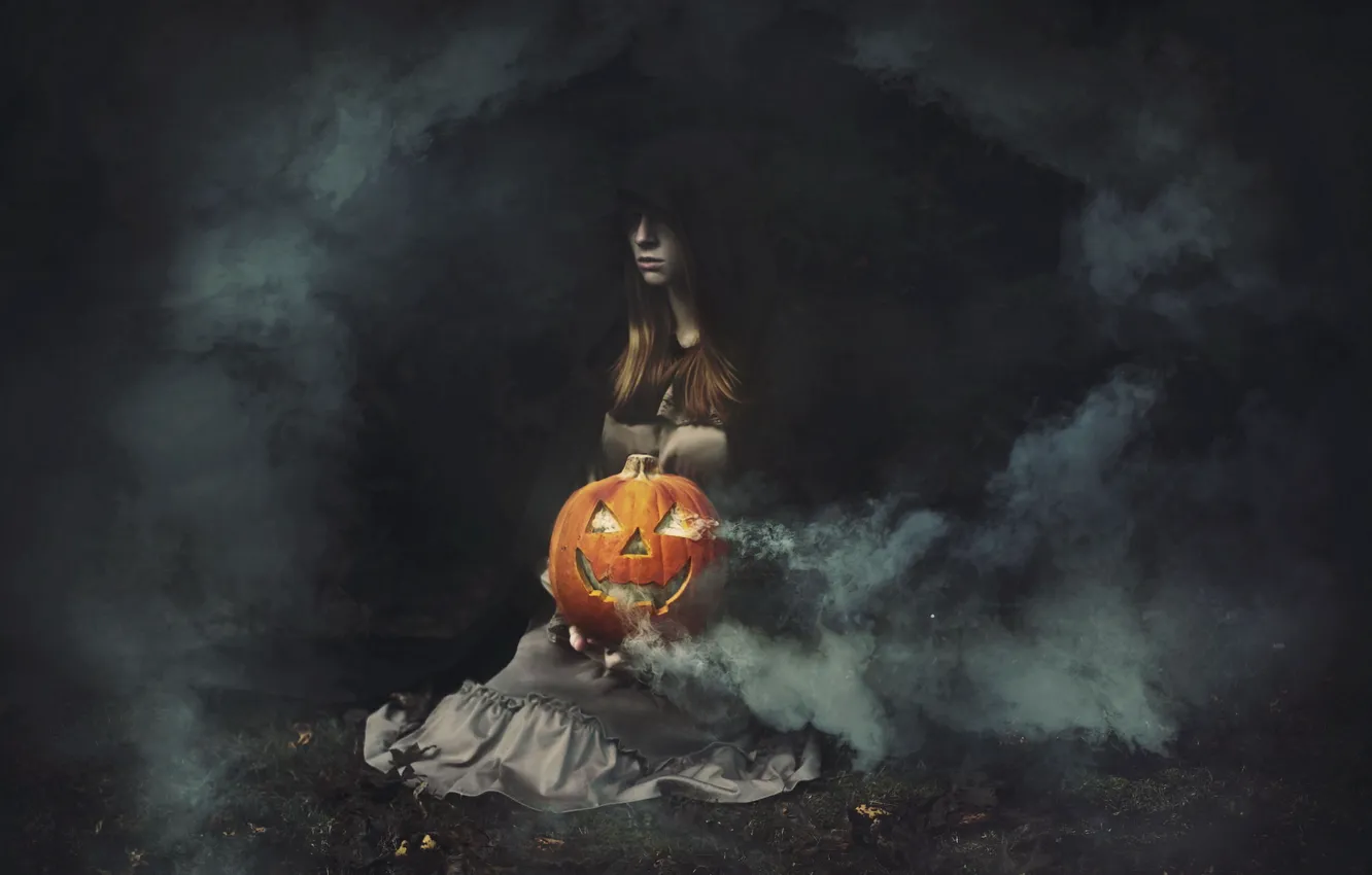 Фото обои девушка, праздник, тыква, Halloween Secrets
