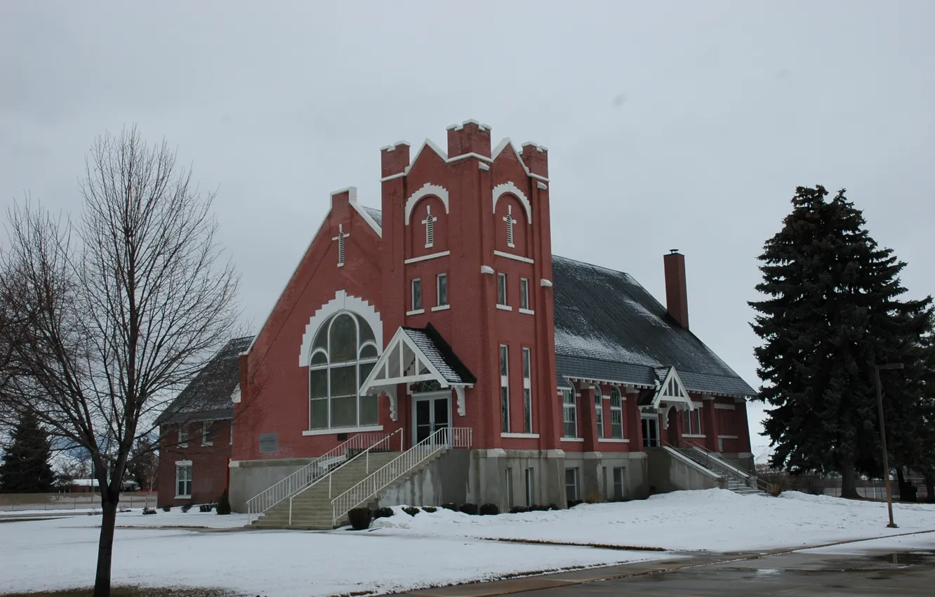 Фото обои зима, город, церковь, храм, Idaho, Malad