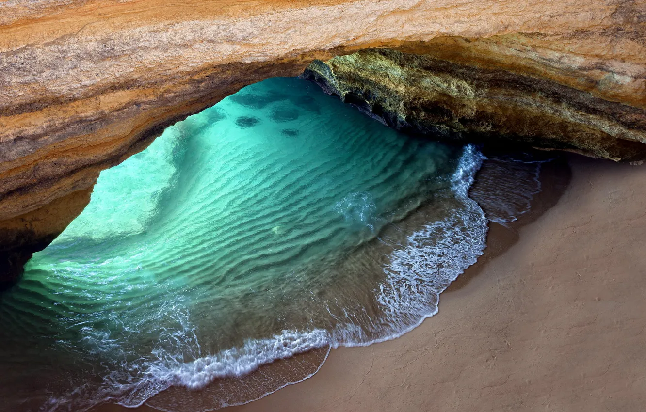 Фото обои пляж, скала, океан, грот