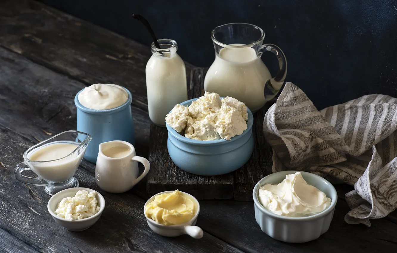 Фото обои молоко, творог, сметана