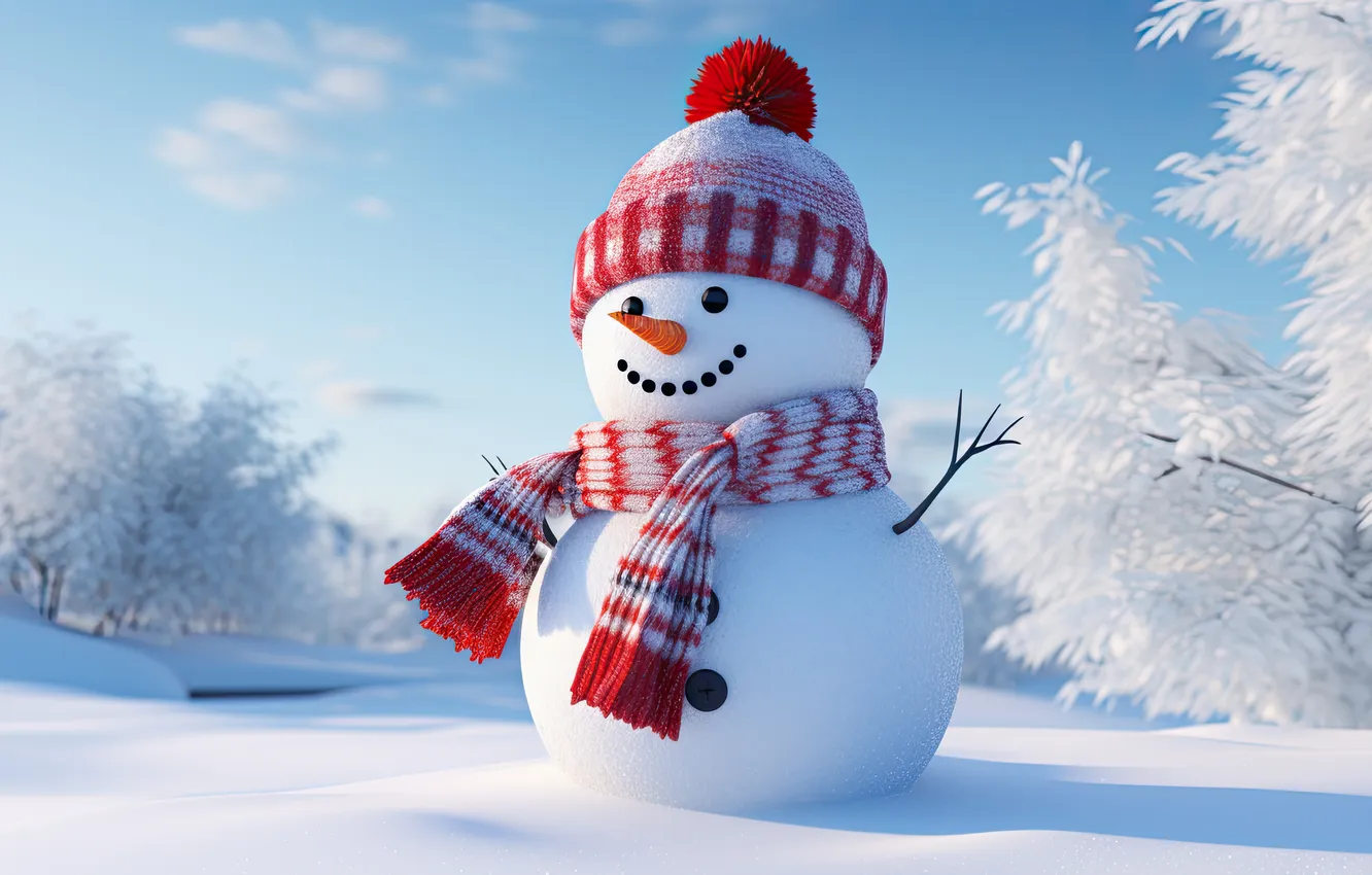 Фото обои зима, снег, Рождество, Новый год, снеговик, Christmas, winter, snow
