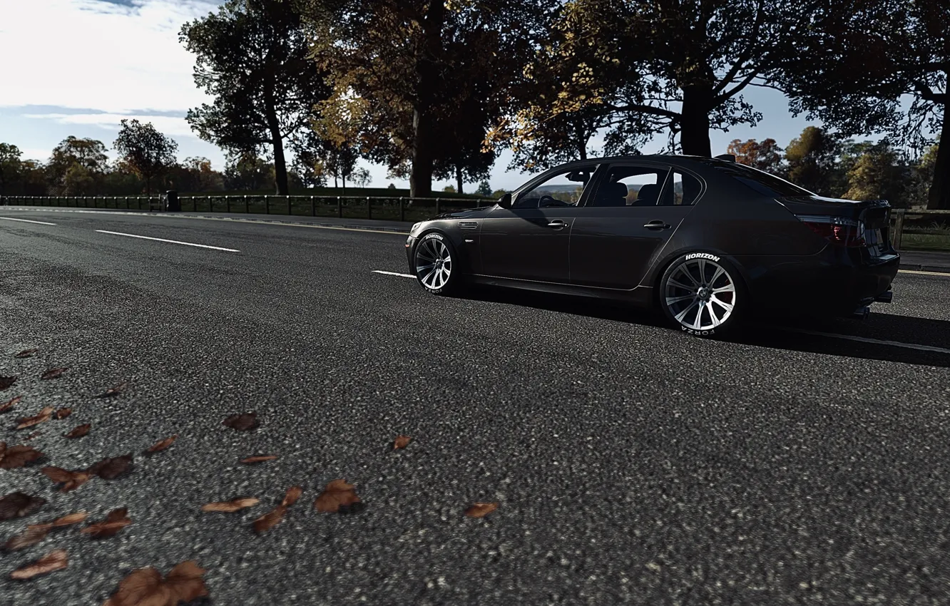 Фото обои HDR, BMW, Fall, Street, Game, E60, Trees, Leaves