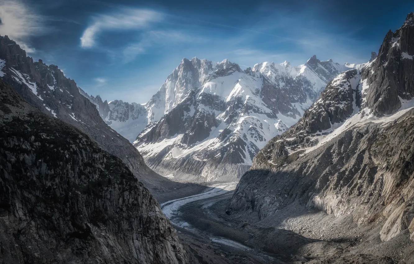 Фото обои river, landscape, nature, mountains, snow, gorge