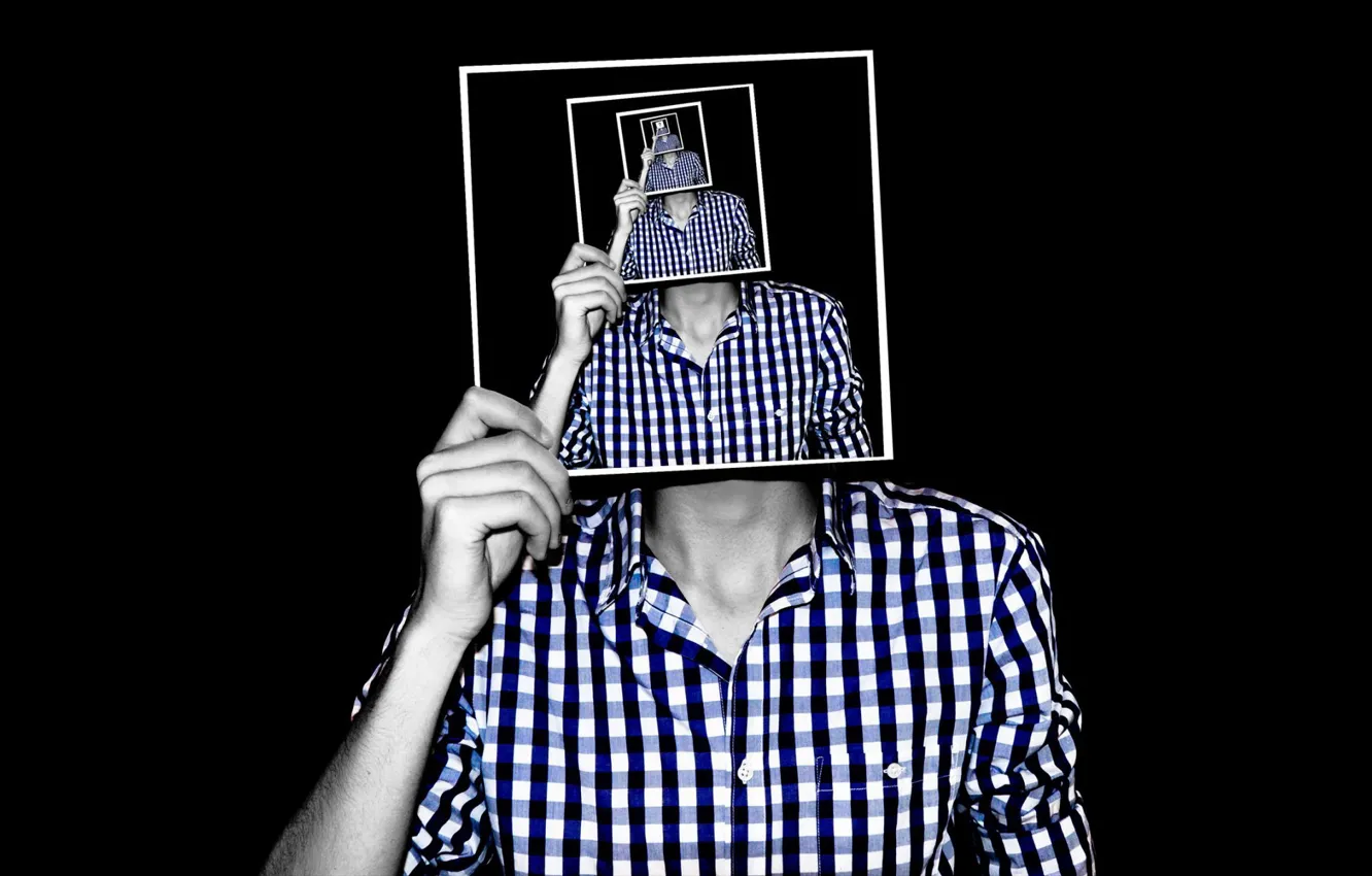 Фото обои фото, мужчина, рубашка в клетку, оптические иллюзии