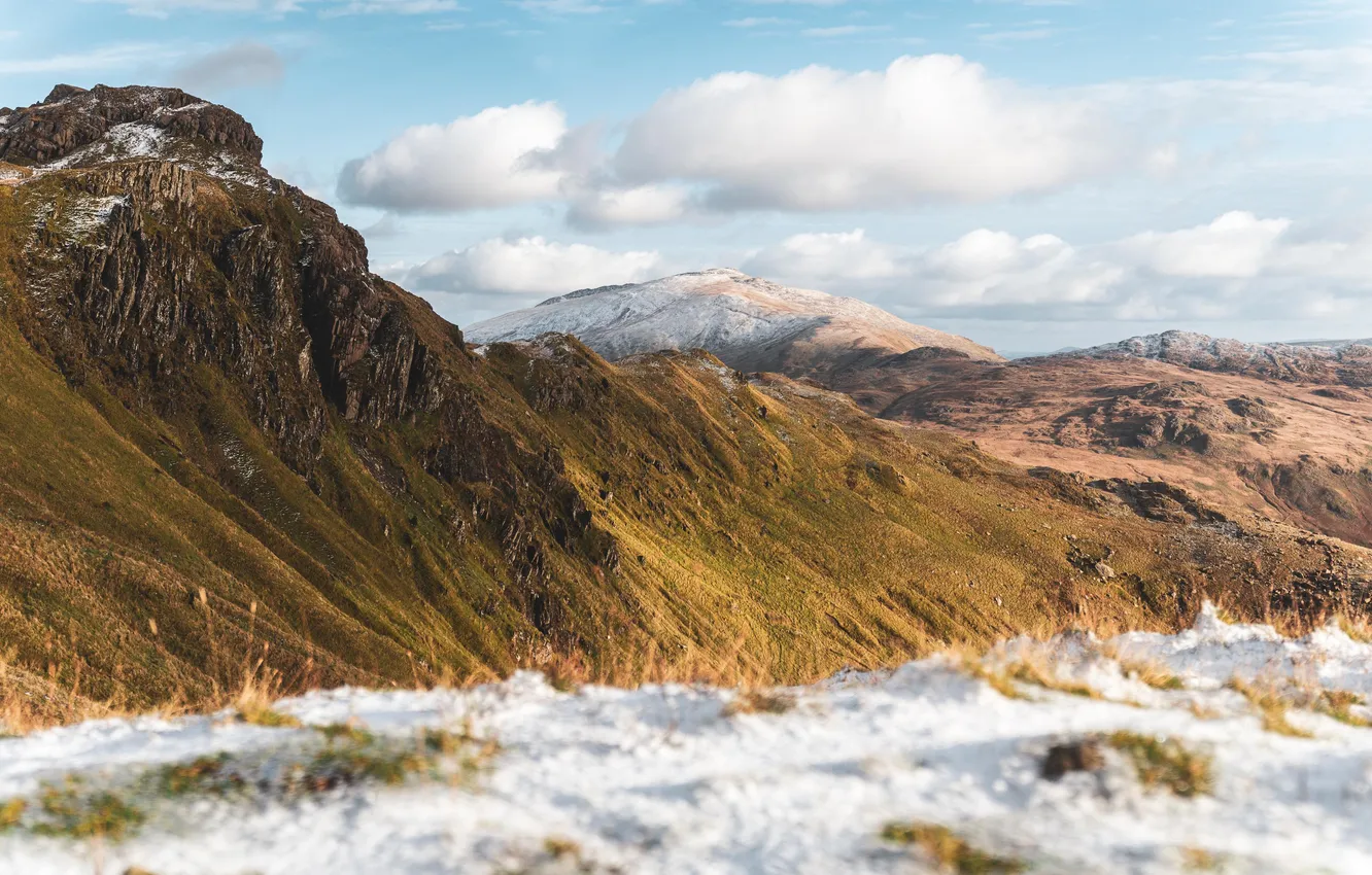 Фото обои landscape, nature, Europe, mountains, clouds, snow, Wales, national park