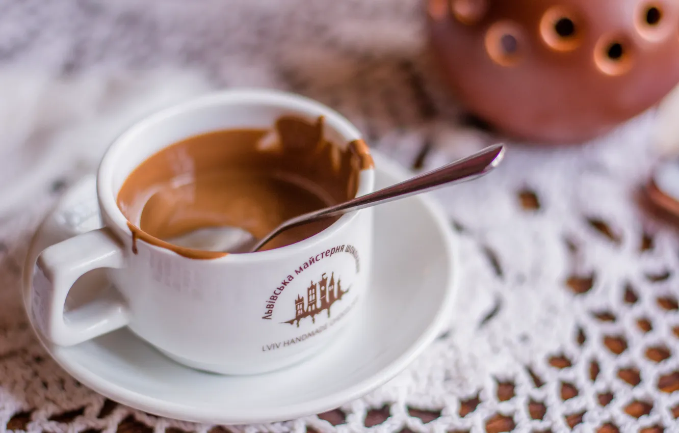 Фото обои шоколад, ложка, чашка, львівська майстерня шоколаду, розтоплений, молочний, молочний шоколад, солодощі