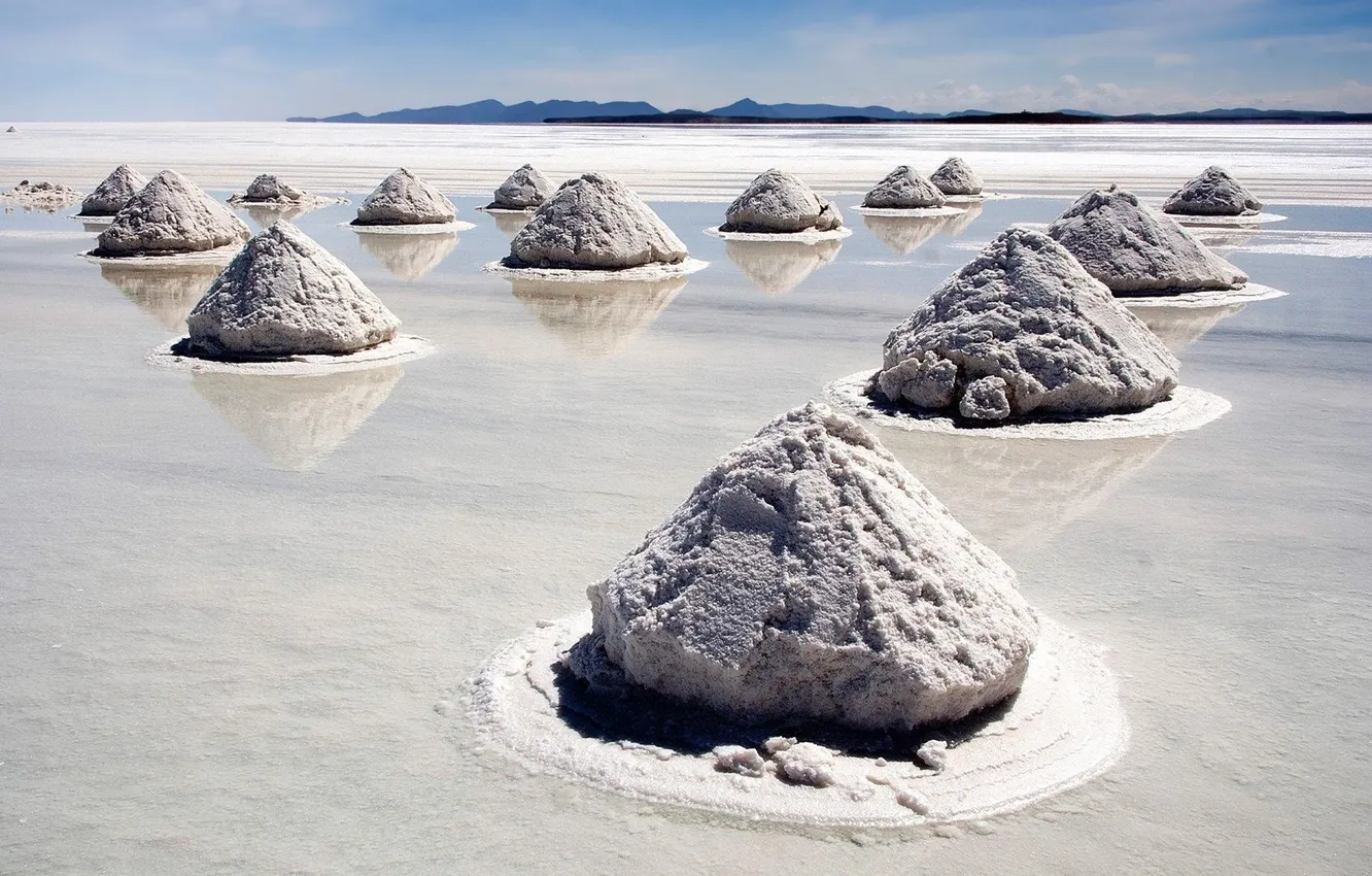 Фото обои песок, вода, отражение, пирамиды, соль
