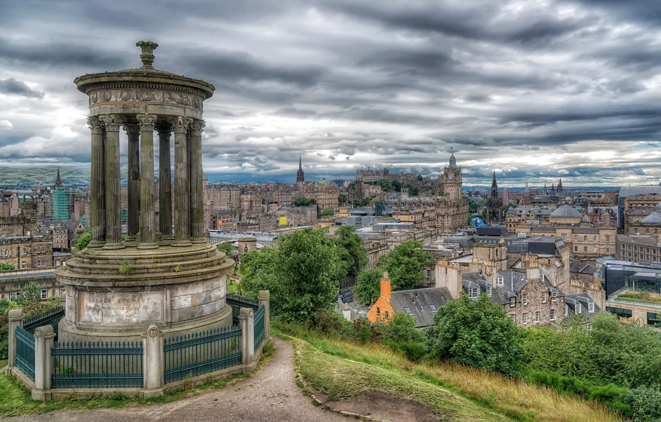 Фото обои здания, дома, Шотландия, памятник, панорама, Scotland, Эдинбург, Edinburgh