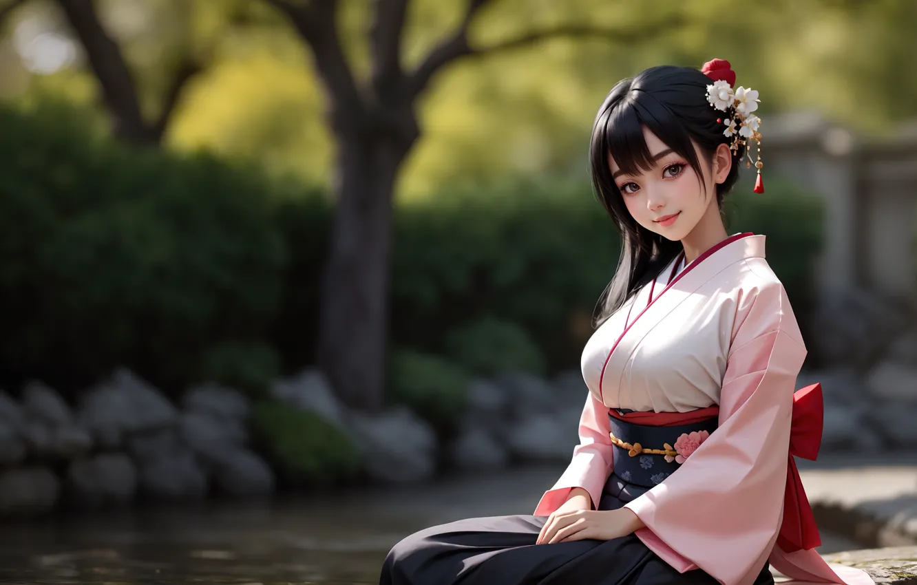 Фото обои Japan, girl, garden