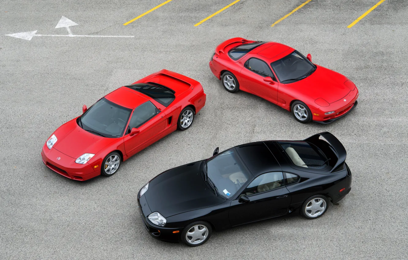 Фото обои red, black, cars, Toyota Supra, Mazda RX-7, japanese, Honda NSX
