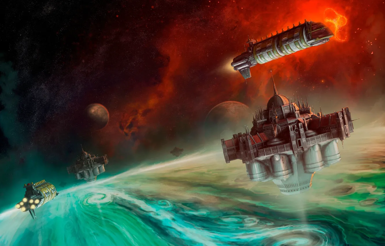 Фото обои Warhammer 40000, космический корабль, Warhammer 40K, планетa, Shield of Baal, Щит Ваала