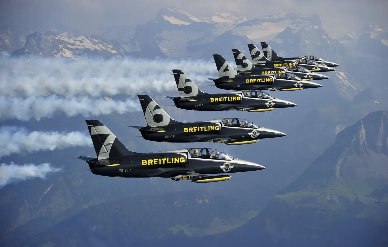 Фото обои самолет, Горы, Jet, Breitling, Breitling - Jet Team, L-39 Albatros