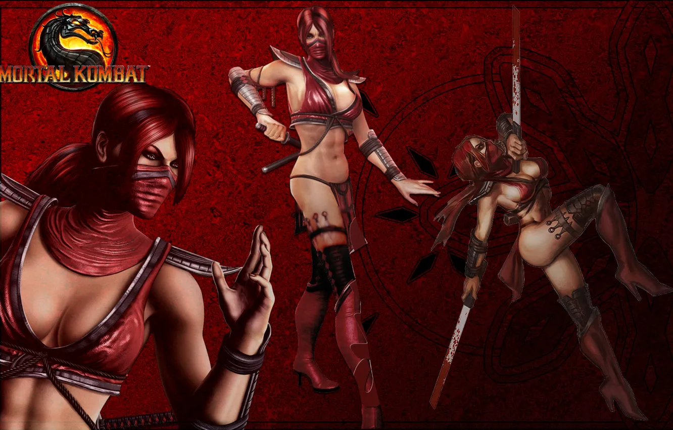 Фото обои девушка, мечи, Mortal Kombat, катаны, красные волосы, Skarlet