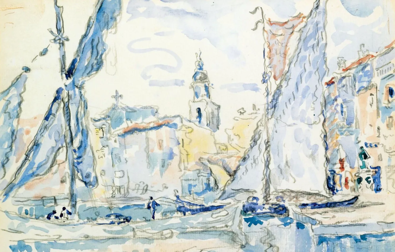 Фото обои рисунок, акварель, 1901, Сен-Тропе, Поль Синьяк, Paul Signac