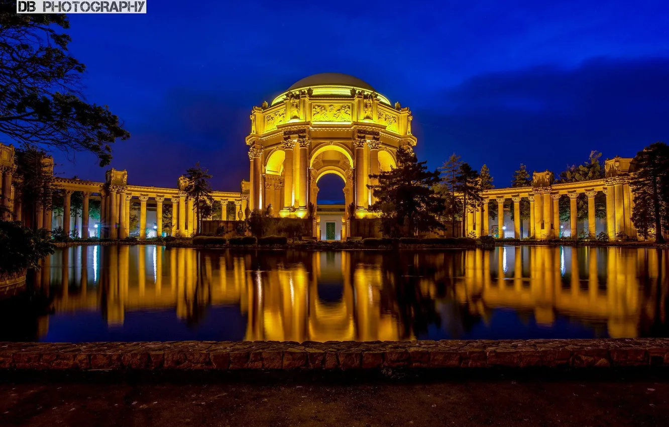 Фото обои ночь, подсветка, Здание, San Francisco, Palace of Fine Arts