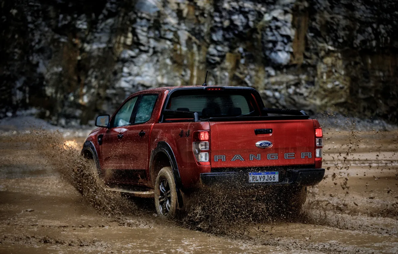 Фото обои брызги, Ford, грязь, сзади, пикап, Storm, Ranger, 2020