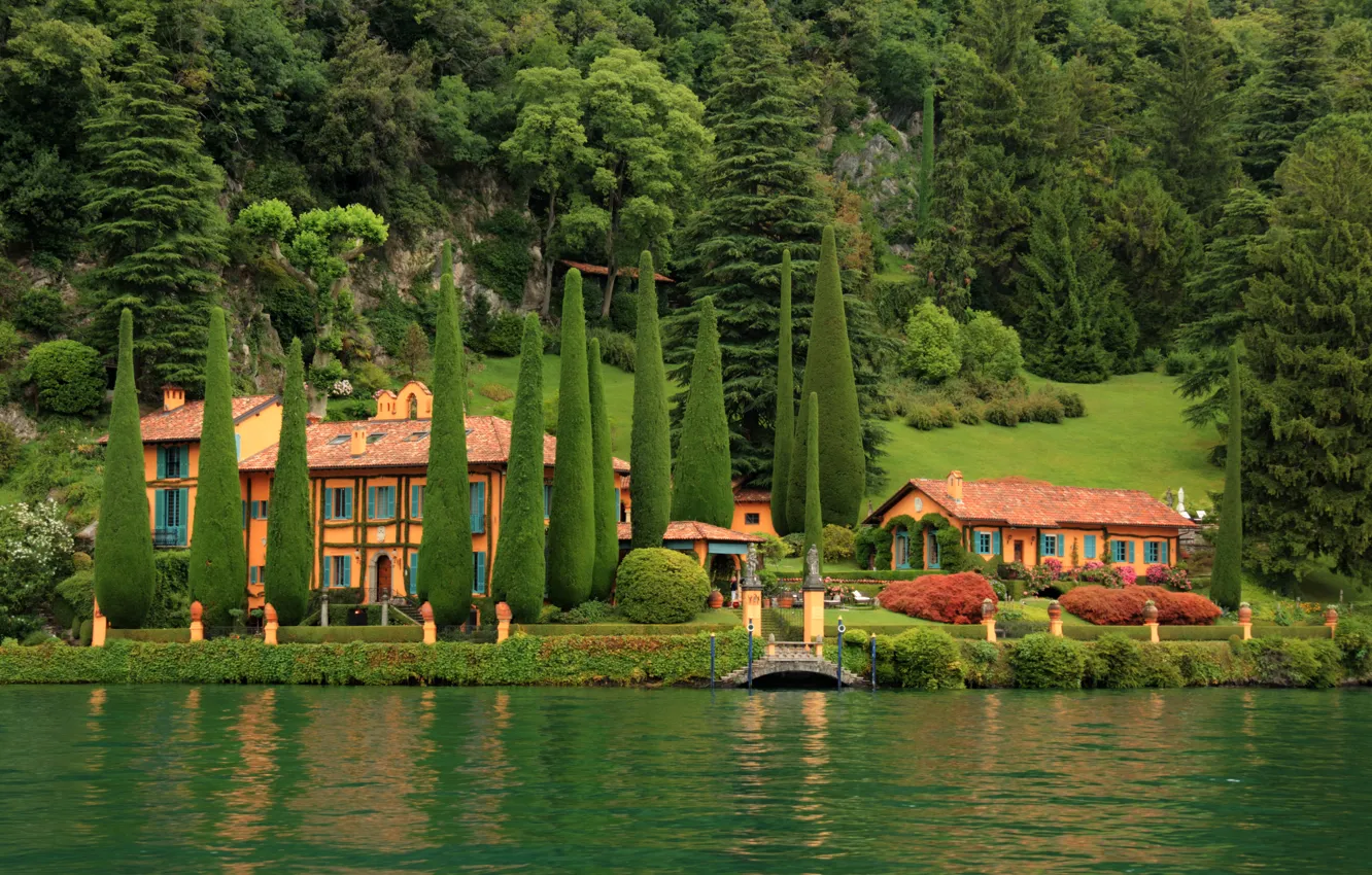 Фото обои река, дома, Италия, Villa Cascianella Lombardy