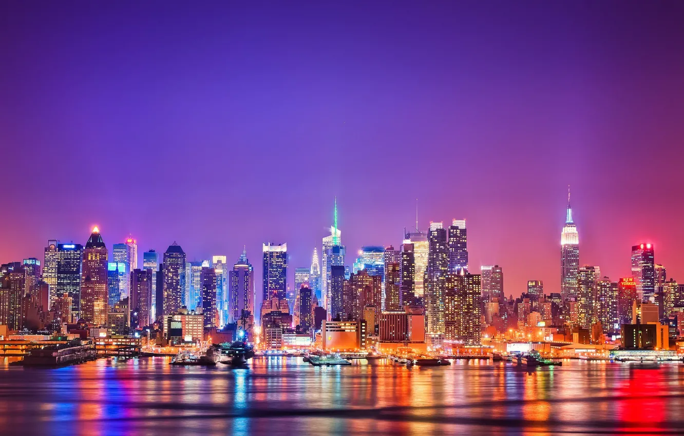Фото обои город, Нью-Йорк, вечер, skyline, night, usa, new-york