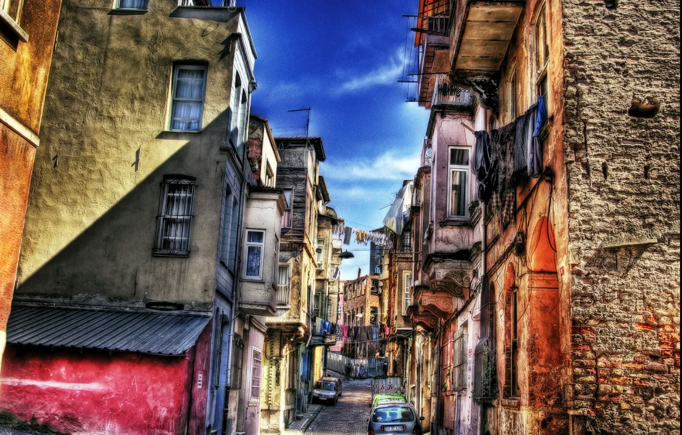 Фото обои HDR, Дома, Улочка, Здания, Стамбул, Турция, Street, Istanbul