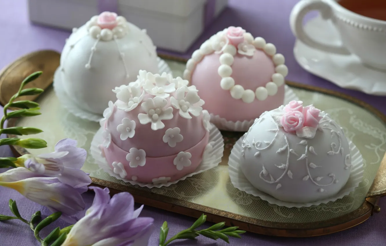 Фото обои чашка, пирожное, поднос