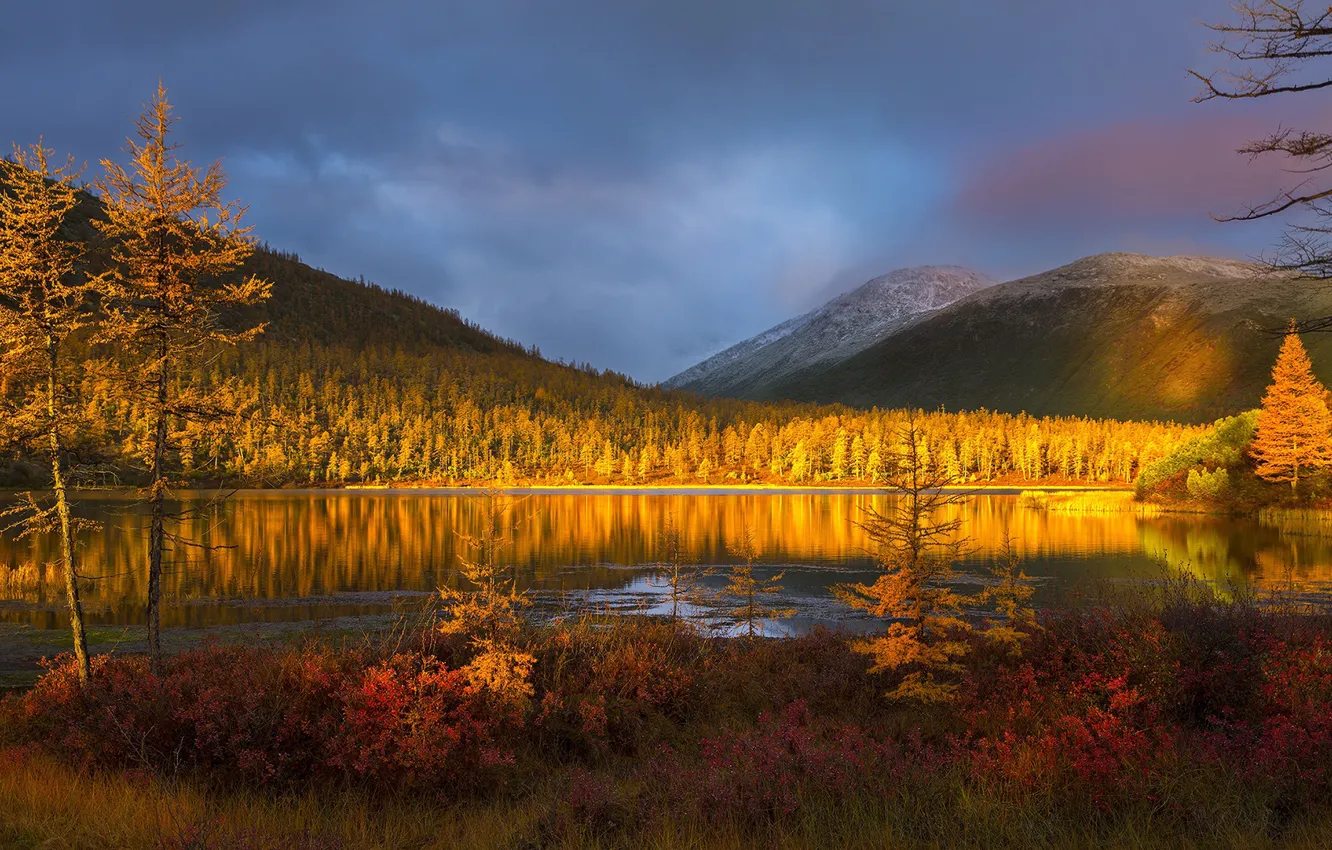 Фото обои осень, закат, горы, природа, озеро