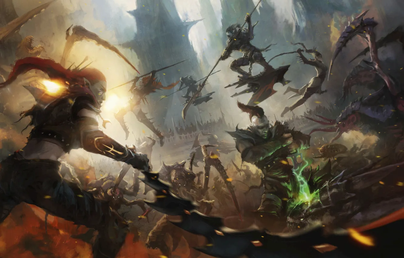 Фото обои battle, Warhammer 40 000, tyranids, dark eldar, drukhari