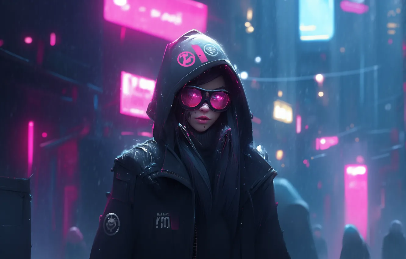 Фото обои pink, winter, cyberpunk, women, goggles, looking at viewer, hoods, parted lips