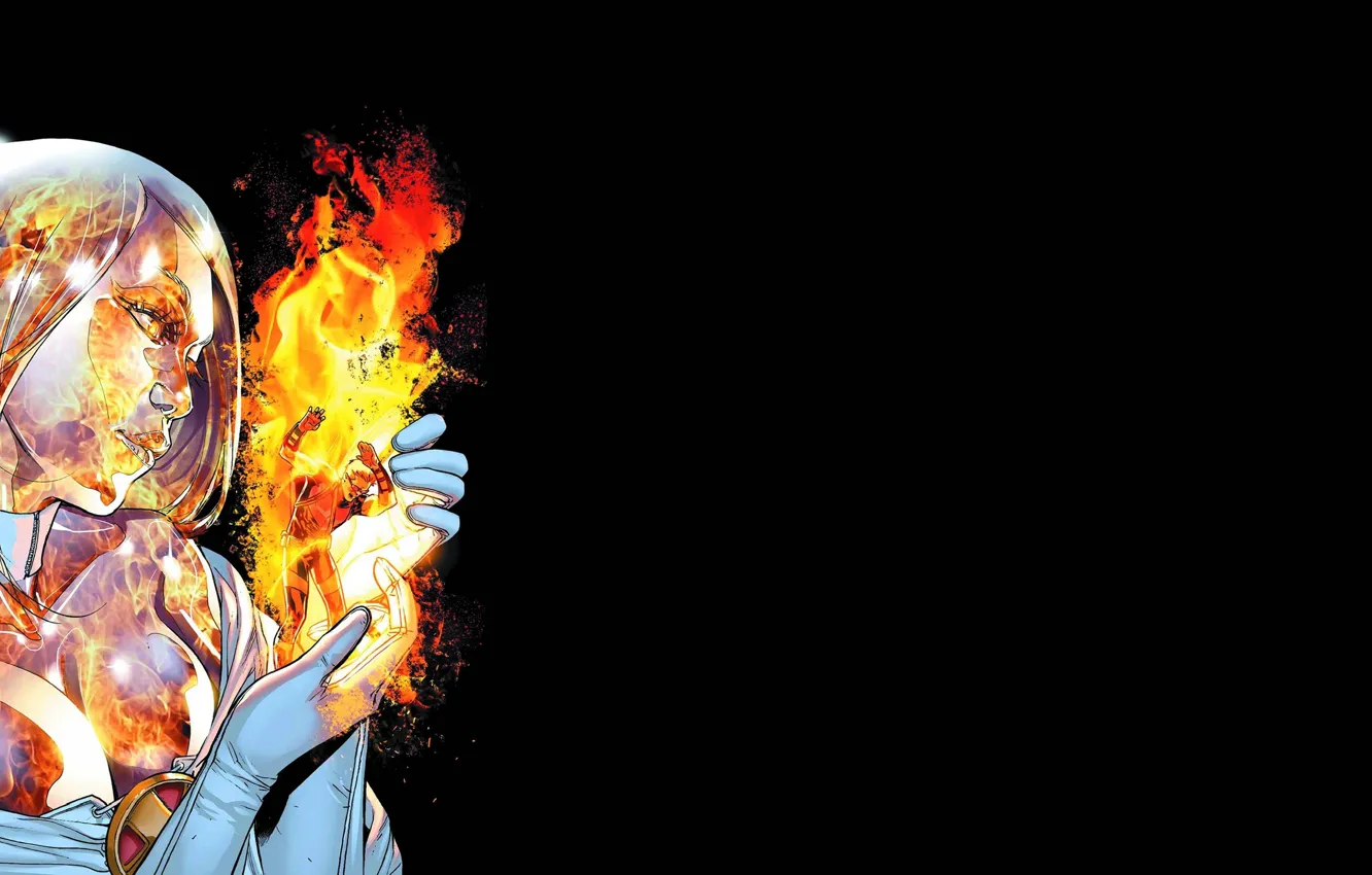 Фото обои огонь, черный фон, Marvel, комикс, comics, Emma Frost, Hawkeye, Соколиный глаз