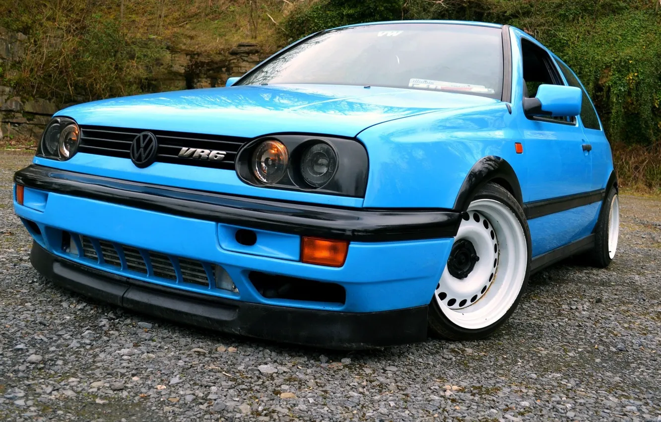 Фото обои volkswagen, golf, blue, tuning, germany, low, r32, stance