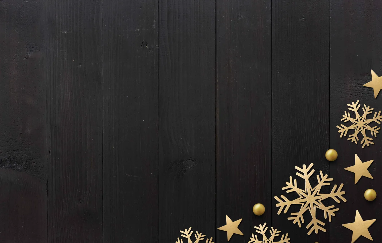 Фото обои зима, снежинки, golden, черный фон, black, Christmas, winter, background