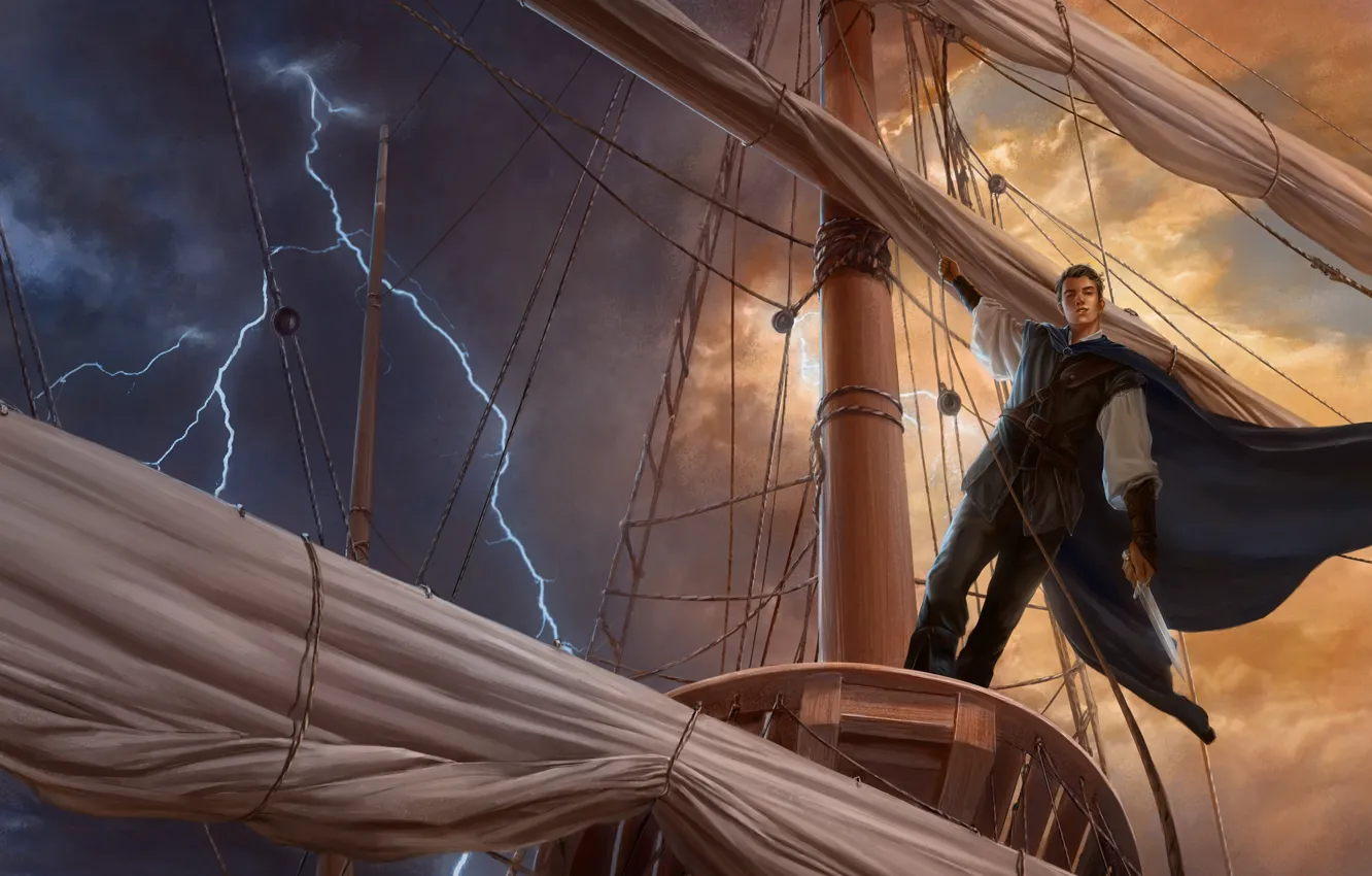 Фото обои молния, пират, мужчина, мачта