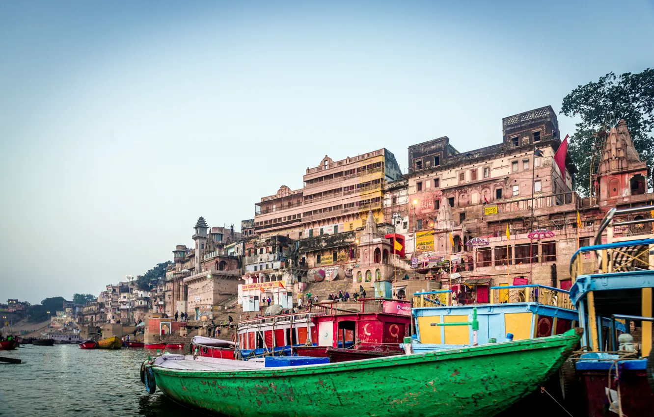 Фото обои Лодка, Индия, Boat, Ганг, İndia, Варанаси, Varanasi, Река Ганг
