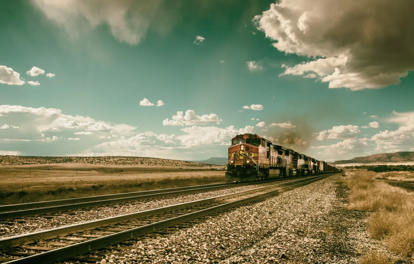 Фото обои небо, поезд, железная дорога
