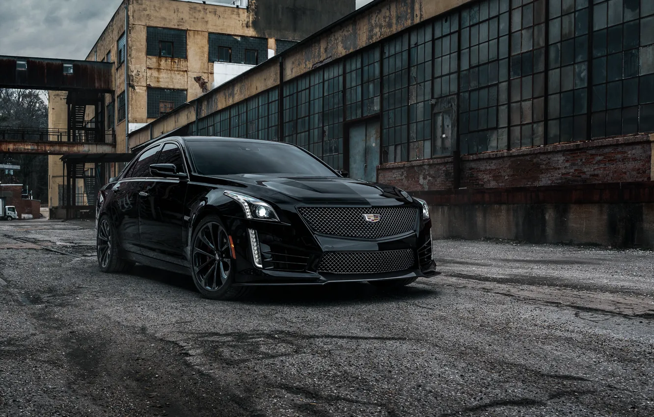 Фото обои Cadillac, CTS-V, Wall, Black, Lights, America