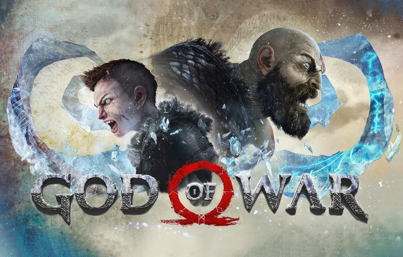 Фото обои ice, god of war, weapon, kratos, sony, snow, man, boy