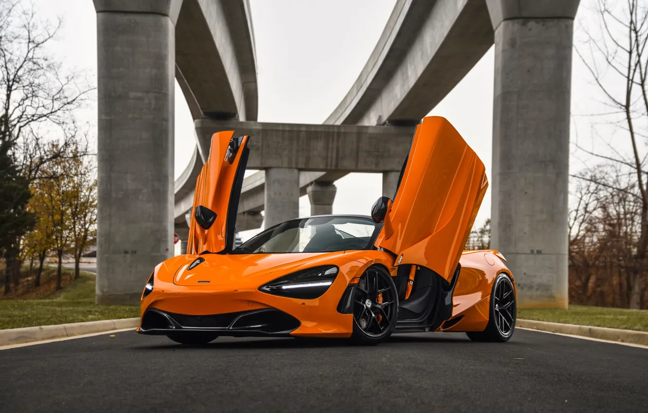Фото обои McLaren, Orange, Bridge, Yellow, 720S