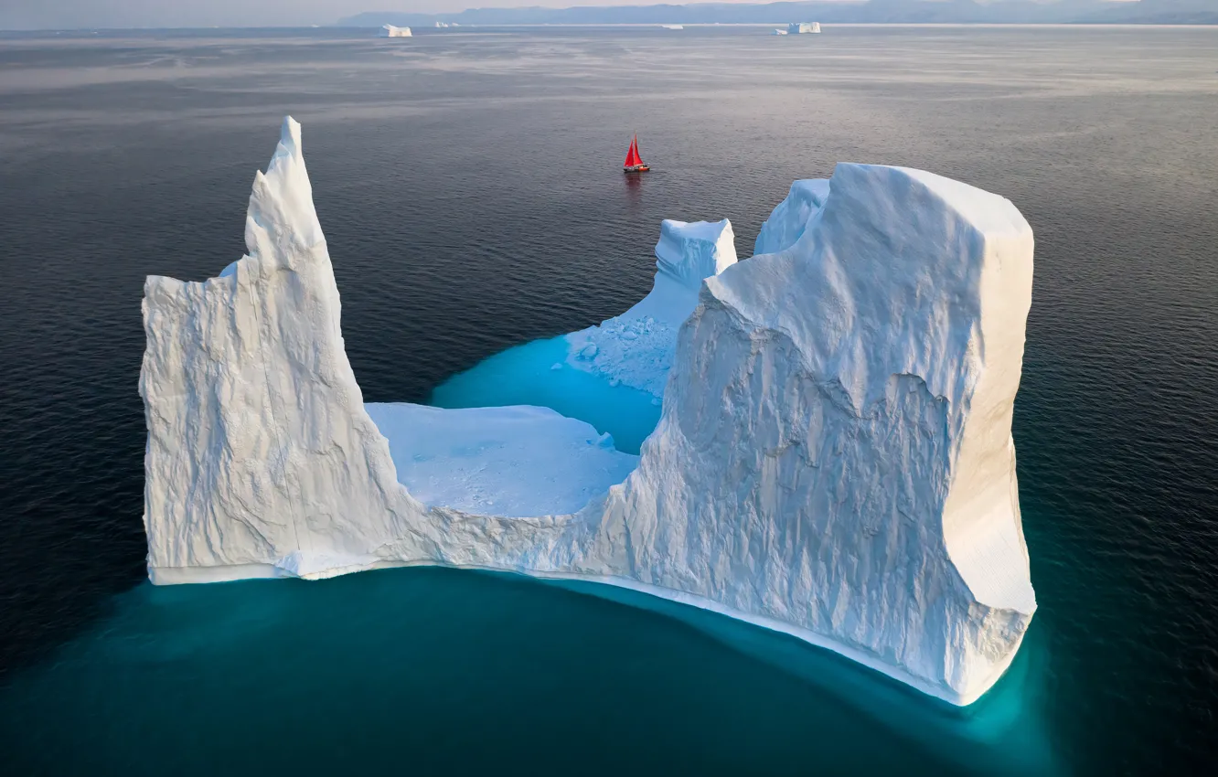 Фото обои парусник, айсберг, iceberg, Гренландия, sailboat, greenland, Gerald Macua