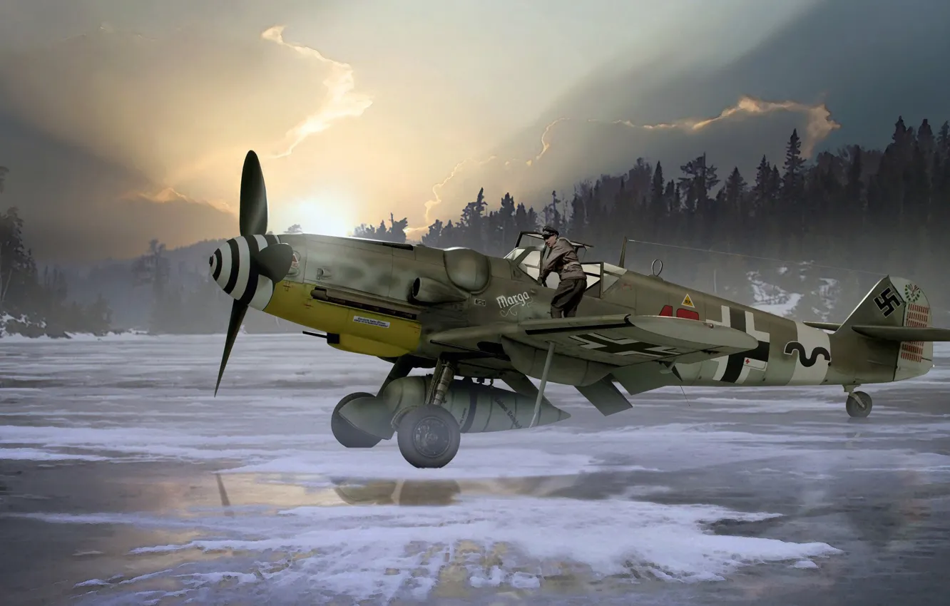 Фото обои Живопись, Messerschmitt, Luftwaffe, поршневой, одномоторный, Bf.109G-6/R6, истребитель-низкоплан