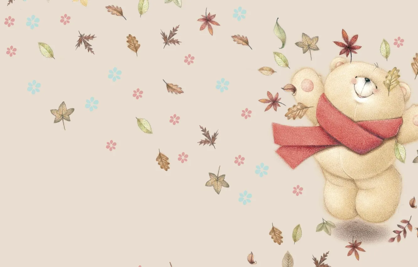 Фото обои осень, настроение, арт, мишка, листопад, детская, Forever Friends Deckchair bear
