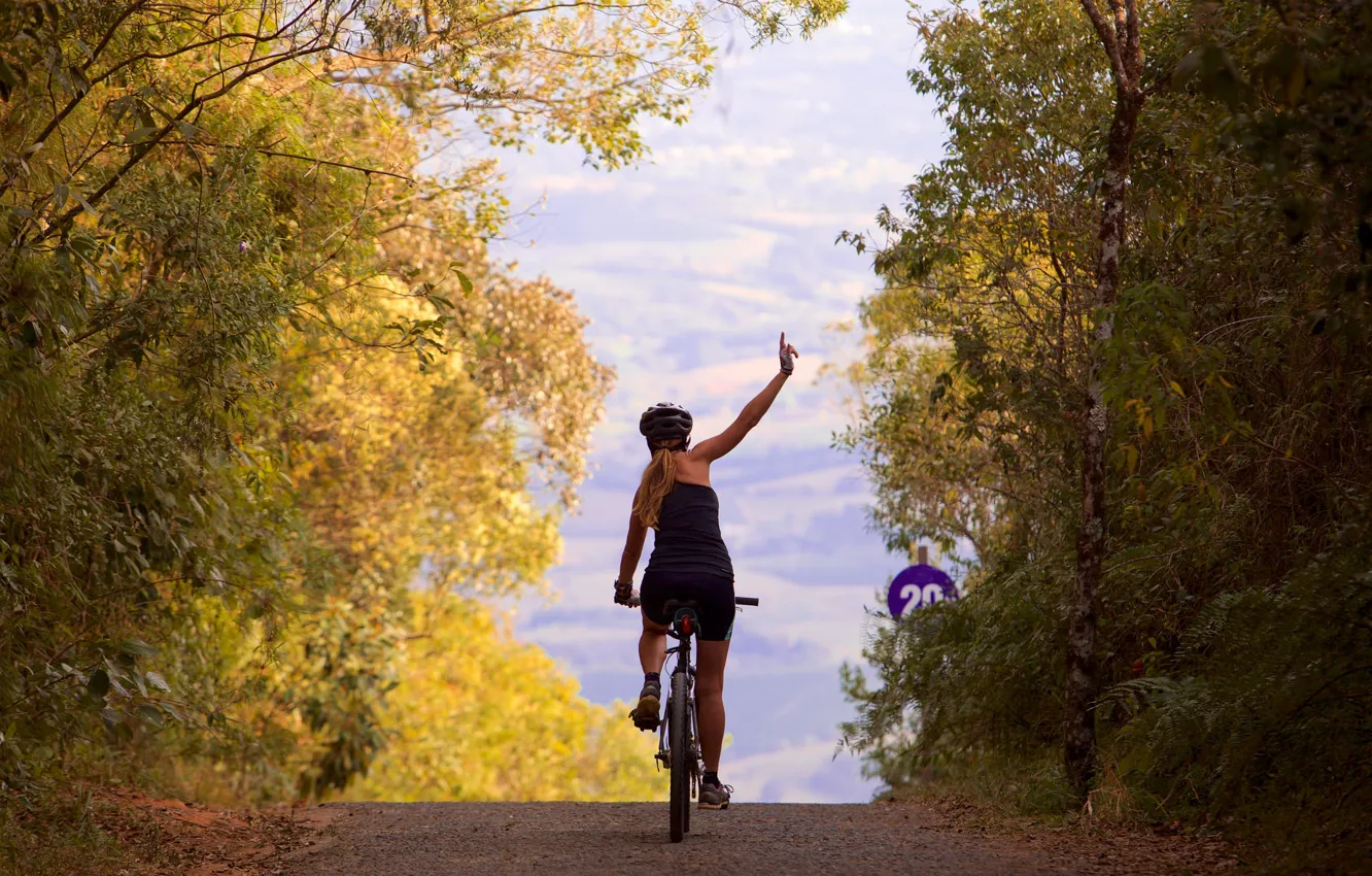 Фото обои girl, bike, pathway