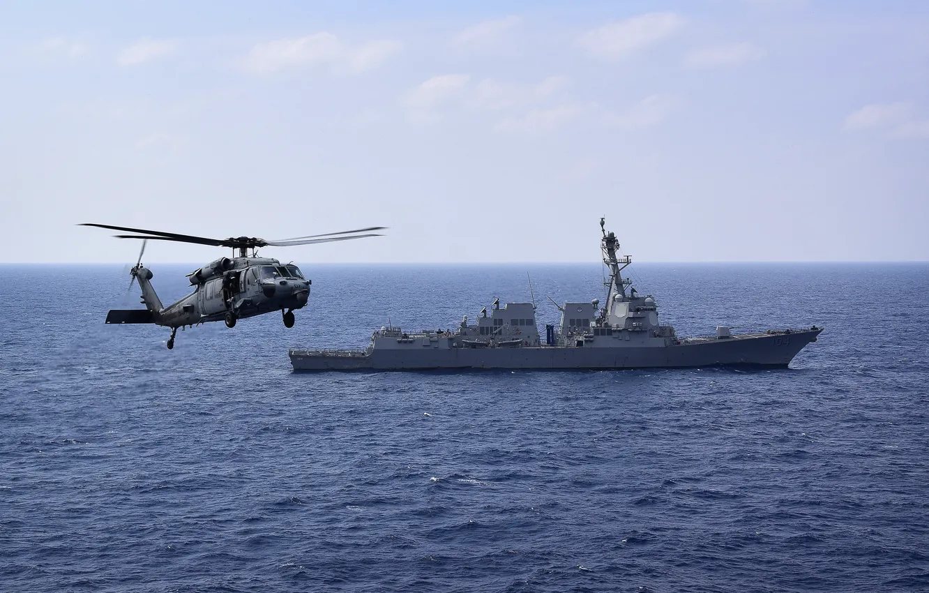 Фото обои море, корабль, Seahawk, MH-60S