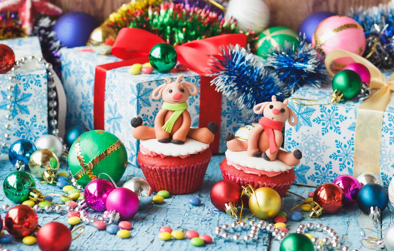 Фото обои Рождество, подарки, Новый год, Christmas, кексы, Photos, угощенье, vectors