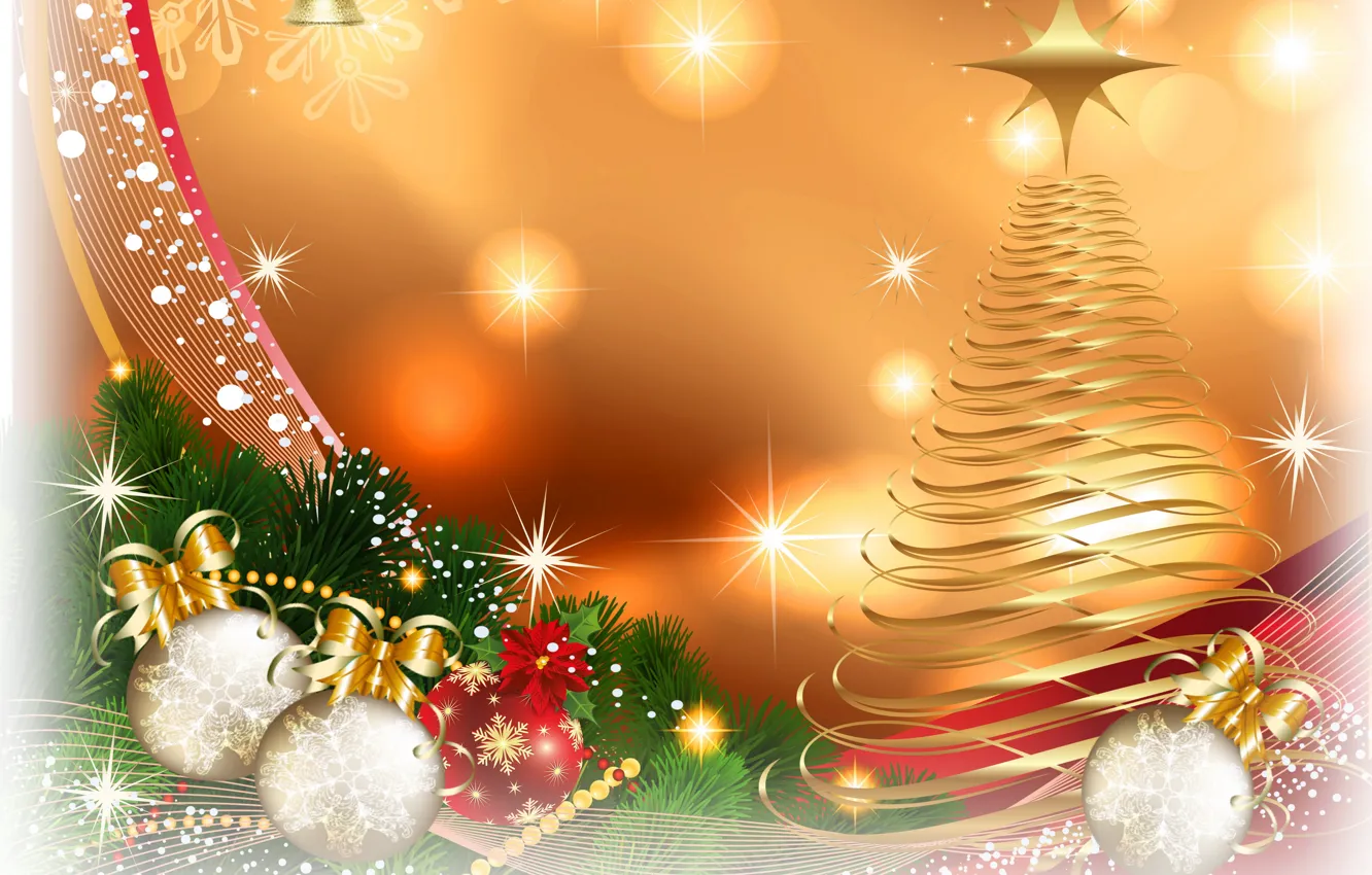 Фото обои шары, обои, рисунок, елка, Новый год, New Year