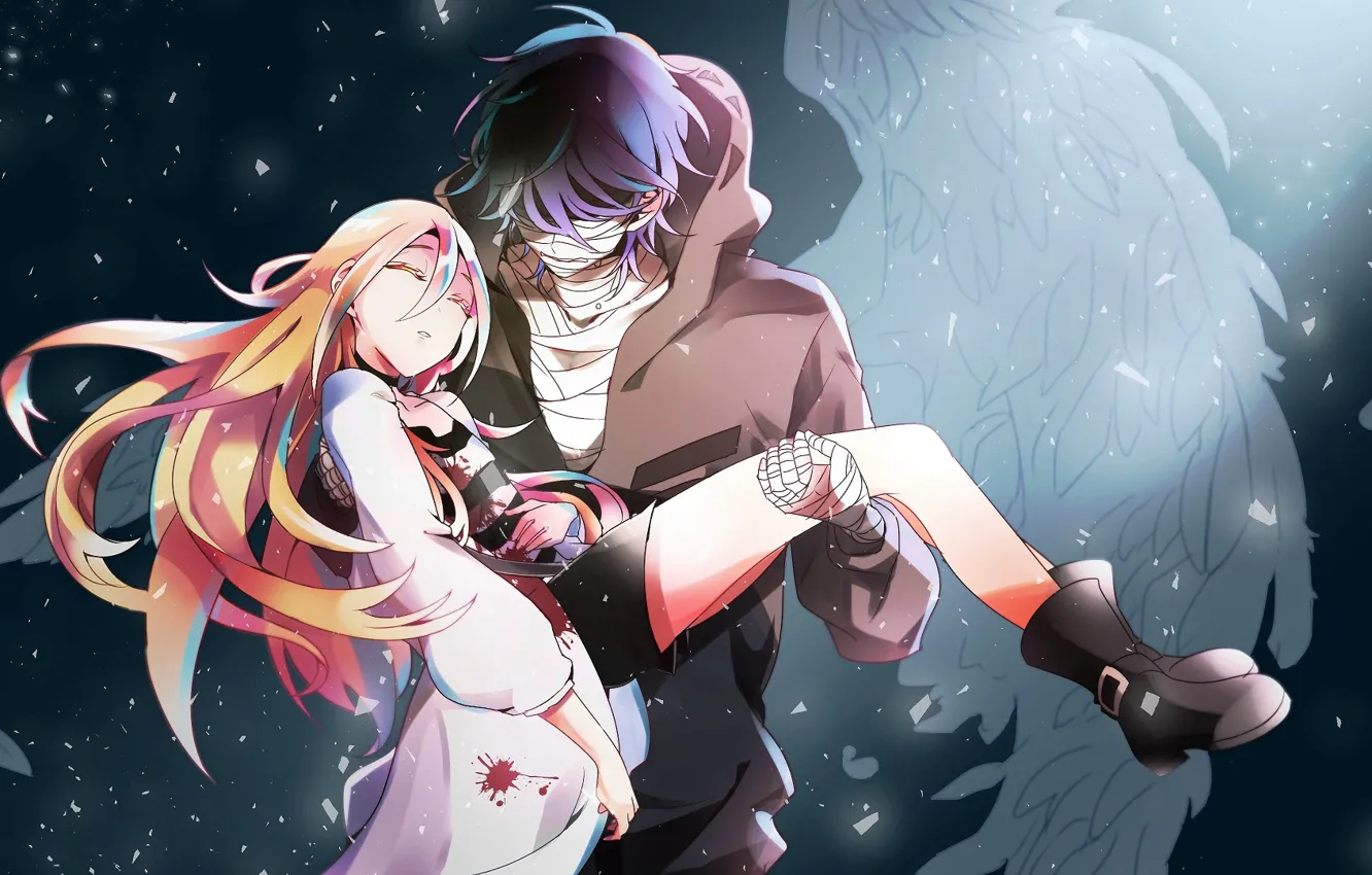 Фото обои девушка, романтика, аниме, пара, парень, Ангел кровопролития, Satsuriku no Tenshi