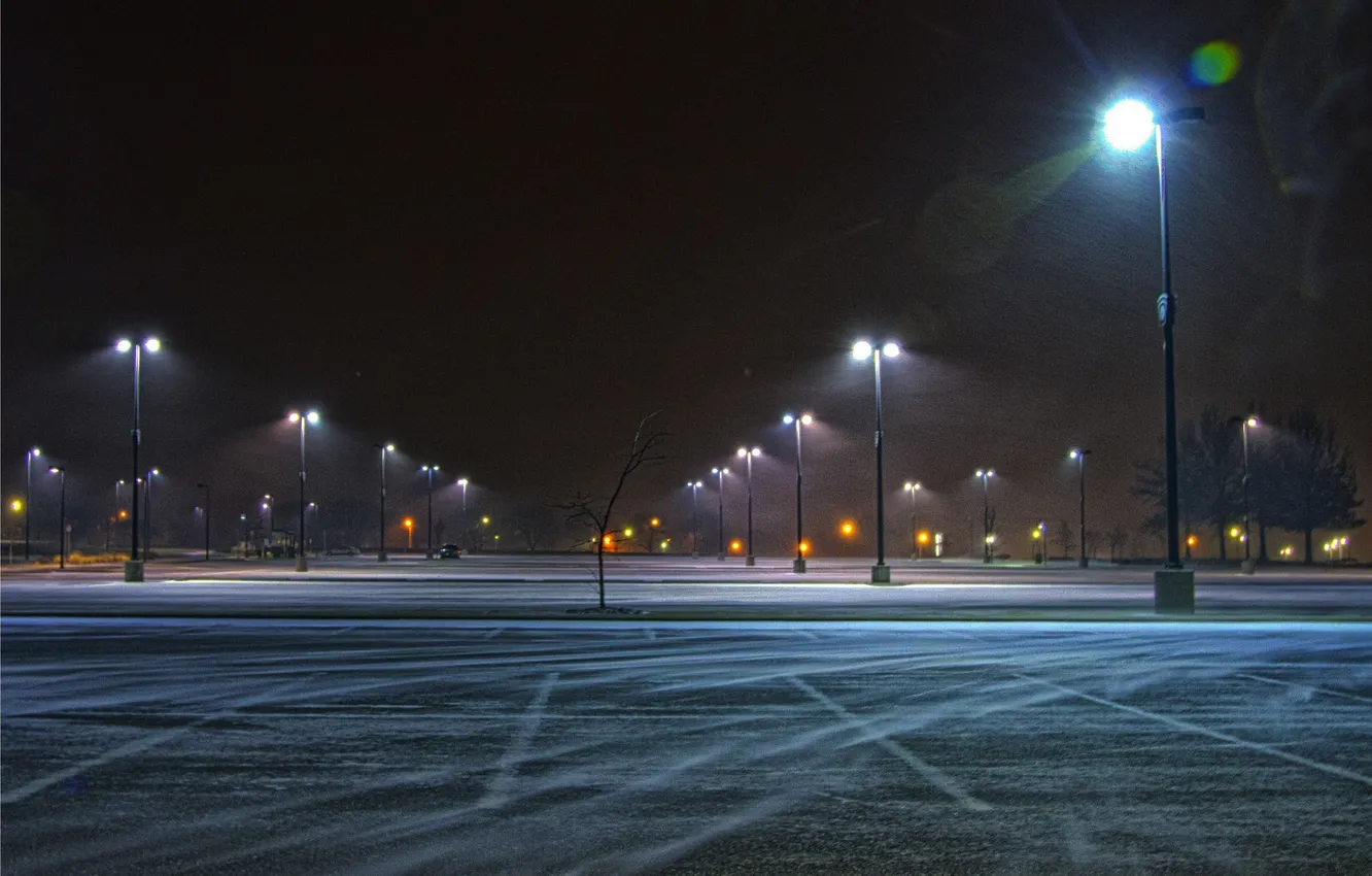 Фото обои зима, небо, снег, ночь, city, город, lights, огни